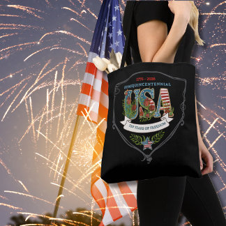 Bolsa Tote EUA 250 Anos de Liberdade Preto Elegante 