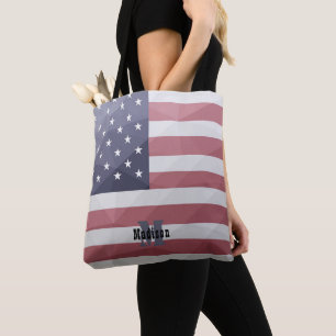 Bolsa Tote EUA bandeira Red White Blue Geométrico Monograma