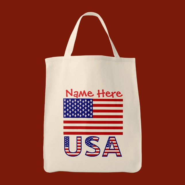 Bolsa Tote EUA Estados Unidos América Vermelho Personalizado (Criador carregado)