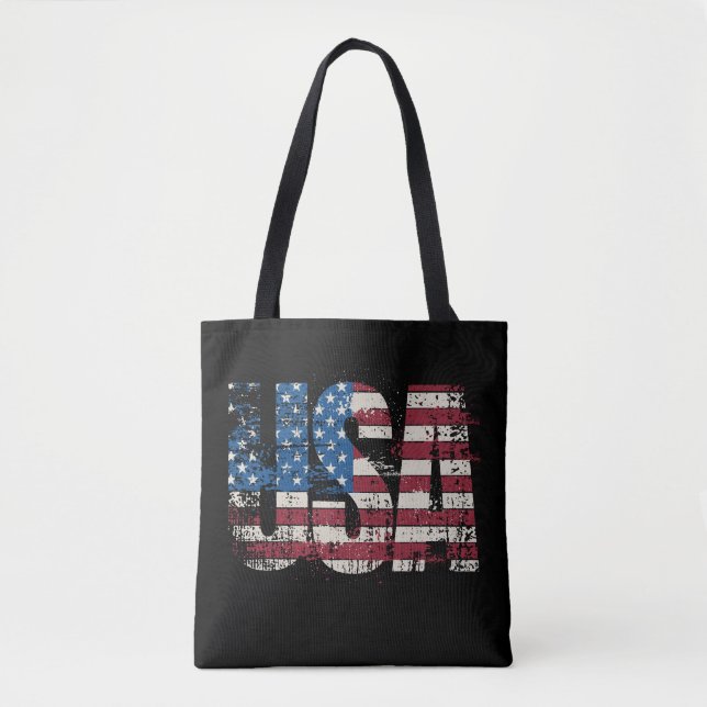 Bolsa Tote EUA lutam design de texto com bandeira (Frente)