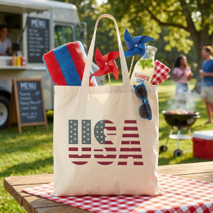 Bolsa Tote EUA no Red White e Blue American Flag Patriotic
