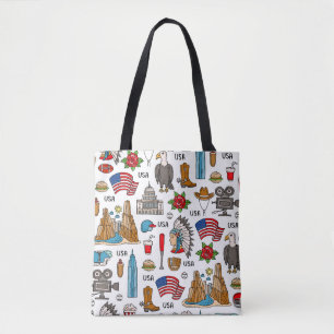 Bolsa Tote EUA - Símbolos Vintage - Padrão sem costura