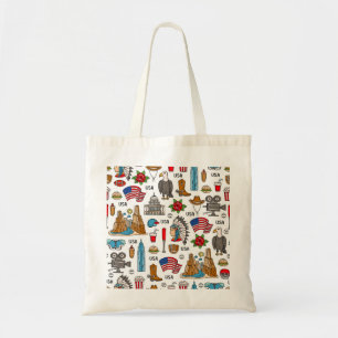 Bolsa Tote EUA - Símbolos Vintage - Padrão sem costura