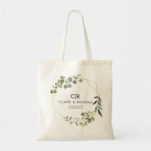 Bolsa Tote Eucalipto Bridesmaid Verde Geométrico Dourado 