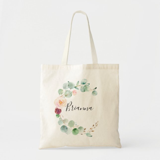Bolsa Tote Eucalyptus Floral Bridesmaid Tote Bag Contemporâne (Frente)