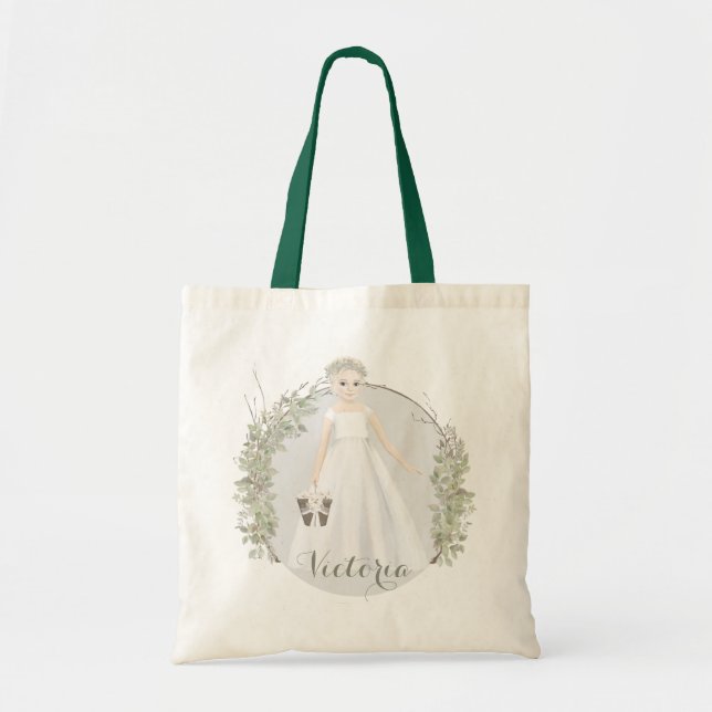 Bolsa Tote Eucalyptus Flower Girl Name (Frente)