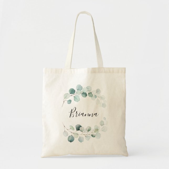 Bolsa Tote Eucalyptus Foliage Bridesmaid Verde de Verão (Frente)