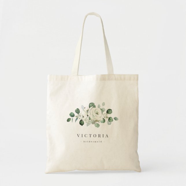 Bolsa Tote Eucalyptus Greenery, dama-de-ponte floral branca (Frente)