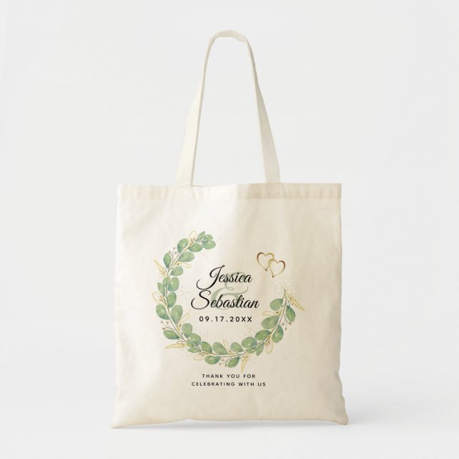 Bolsa Tote Eucalyptus Wedding Obrigado Favor (Frente)
