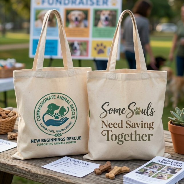 Bolsa Tote Evento de Resgate Juntos Algumas Almas Precisam de (Check out these cute animal rescue tote bags for your favorite fundraiser!)