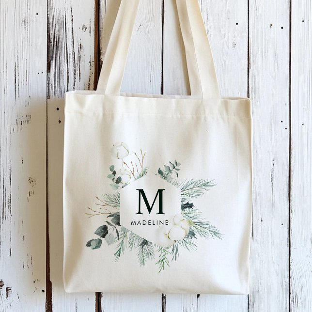 Bolsa Tote Evergreen & Cotton Flowers Nome Personalizado (Criador carregado)
