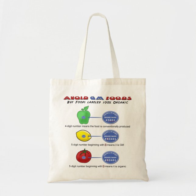 Bolsa Tote Evite alimentos do GM evitam 5 o dígito PLU que (Frente)