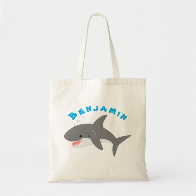 Bolsa Tote Excelente de desenho animado branco de tubarão fel (Frente)