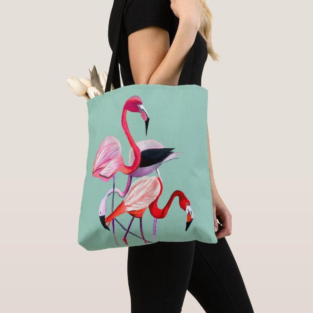 Bolsa Tote Exemplo de cor de água do flamingo rosa divertido (Close Up)