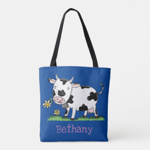 Bolsa Tote Exemplo de desenho animado da vaca em campo