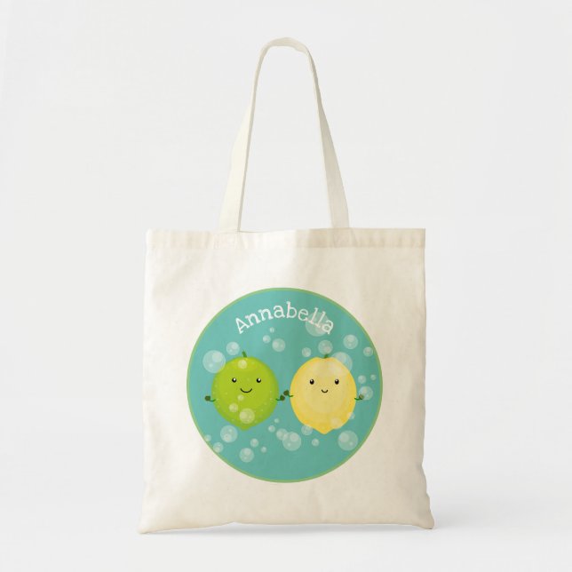 Bolsa Tote Exemplo de desenho animado de limão de limão feliz (Frente)
