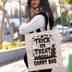 Bolsa Tote Exibição de Halloween com fantasmas, abóboras