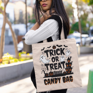 Bolsa Tote Exibição de Halloween com fantasmas, abóboras