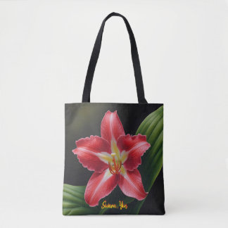Bolsa Tote Exotic Red Lily Bloom - Luxury Floral Illustration