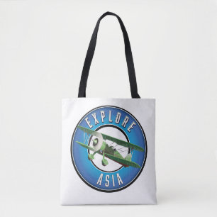 Bolsa Tote Explore o logotipo do estilo de vintage da Ásia
