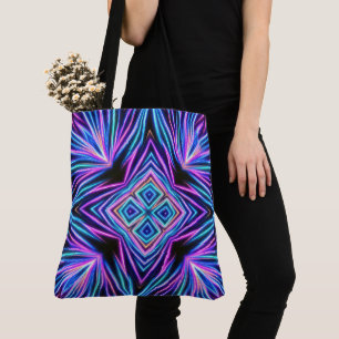 Bolsa Tote Explosão Abstrata de Neon Psicodélico