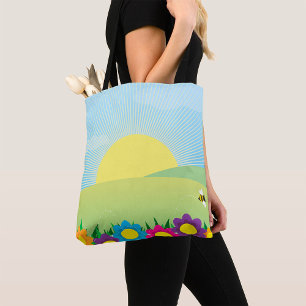 Bolsa Tote Explosão de Sol na Primavera com Flores Coloridas