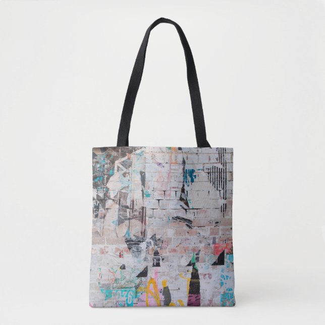 Bolsa Tote Exposed weathered brick wall with torn street post (Frente)