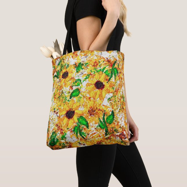 Bolsa Tote Expressionista Girassol Amarelo Brilhante (Close Up)