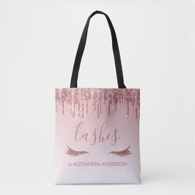 Bolsa Tote Extensão Eyelash Dourada rosa e brilho (Frente)