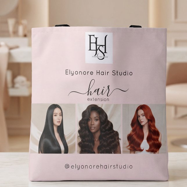 Bolsa Tote Extensões de Cabelo QR Código Logo Foto Script Ros (Criador carregado)