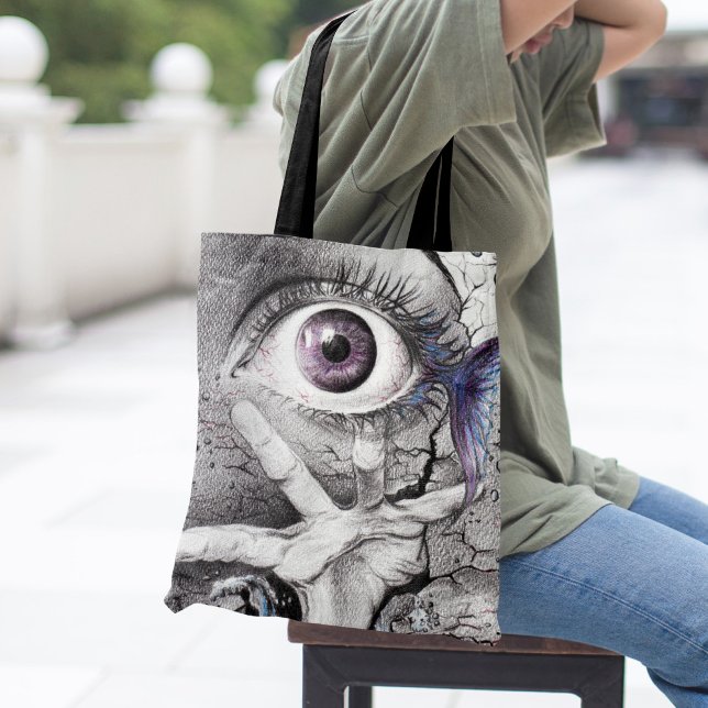 Bolsa Tote Eye fish and hand Surreal pencil drawing art (Criador carregado)