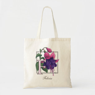Bolsa Tote F para o saco fúcsia do monograma da flor