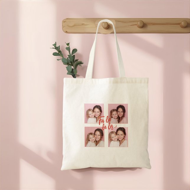 Bolsa Tote Fa La La La Blush Pink Christmas Photo (Criador carregado)