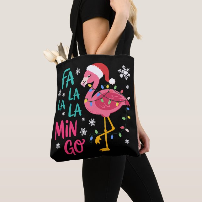 Bolsa Tote Fa La La La Mingo Christmas Flamingo Pink Lover (Close Up)