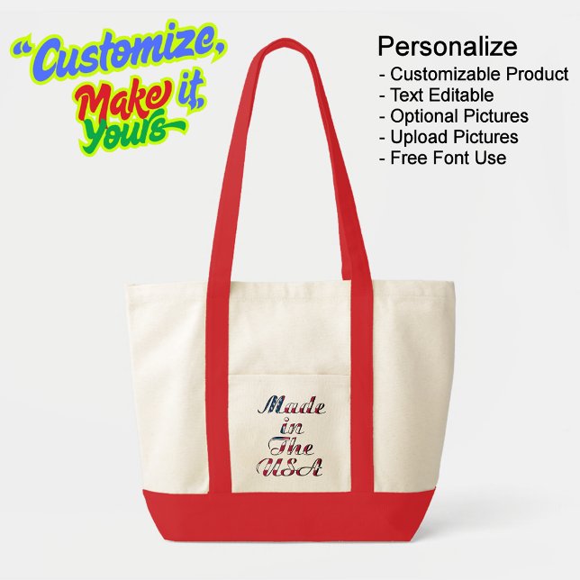 Bolsa Tote Fabricado nos EUA com a Bag Natural & Red Tote (Made in The USA Natural & Red Impulse Tote Bag - Personalize, Customizable & Text Editable.)