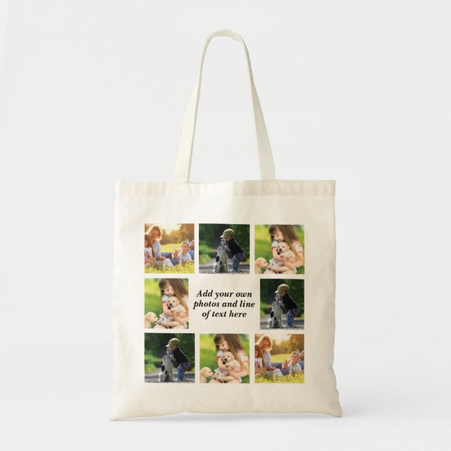 Bolsa Tote Faça sua própria colagem de fotos e texto (Frente)