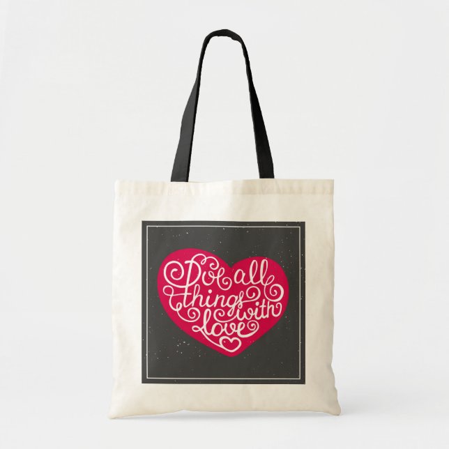 Bolsa Tote Faça todas as coisas com vermelho do amor (Frente)