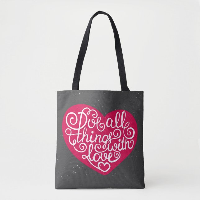 Bolsa Tote Faça todas as coisas com vermelho do amor (Frente)