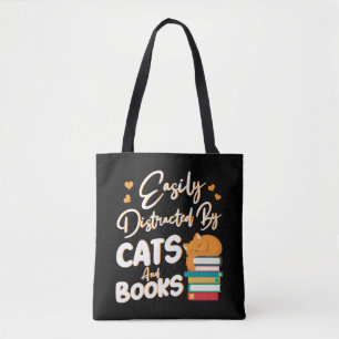 Bolsa Tote Fácil distração de gatos e livros
