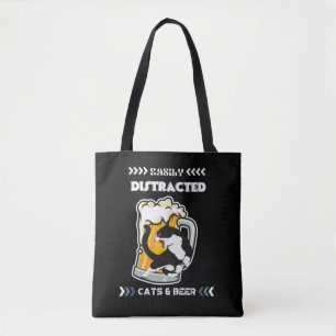 Bolsa Tote Fácil Distração Por Gatos E Cerveja