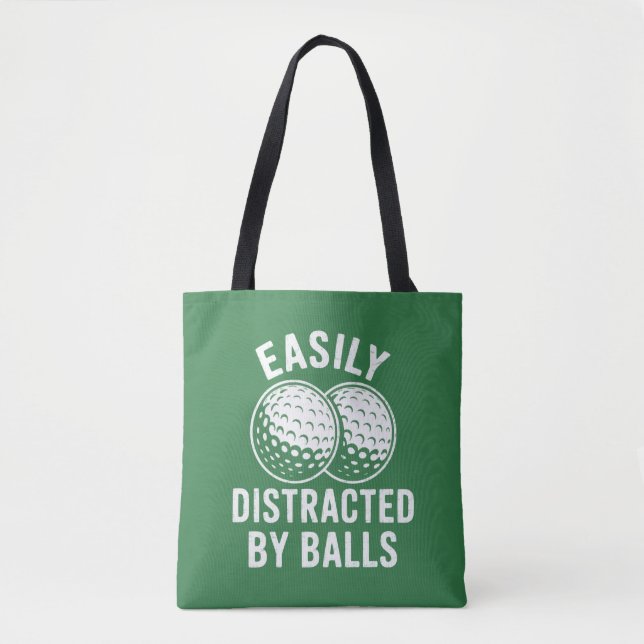 Bolsa Tote Facilmente Distraído por Bolas Golfe Divertido Gol (Frente)