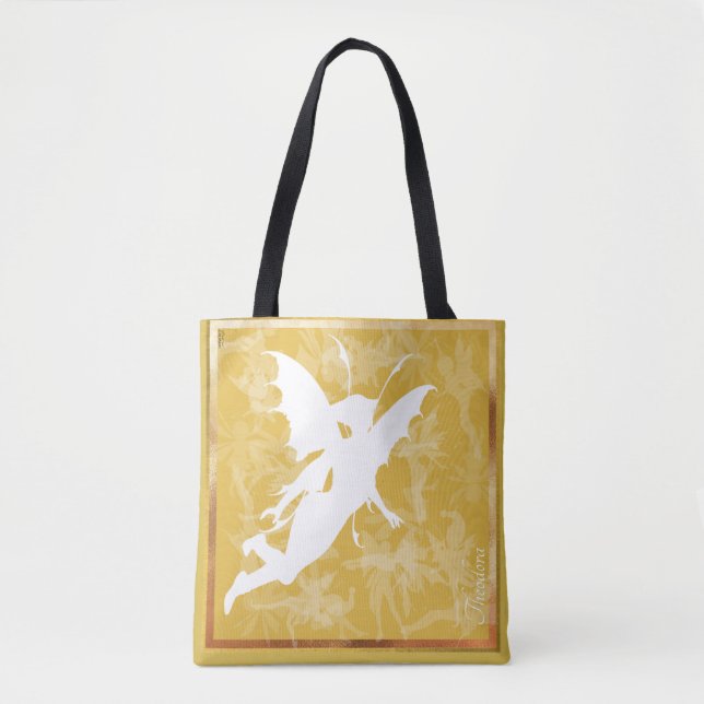 Bolsa Tote Fada Branca Dourada Clássica Encantadora (Frente)