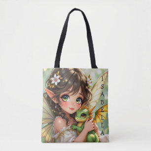 Bolsa Tote Fada de anime fofa e dragão Chibi