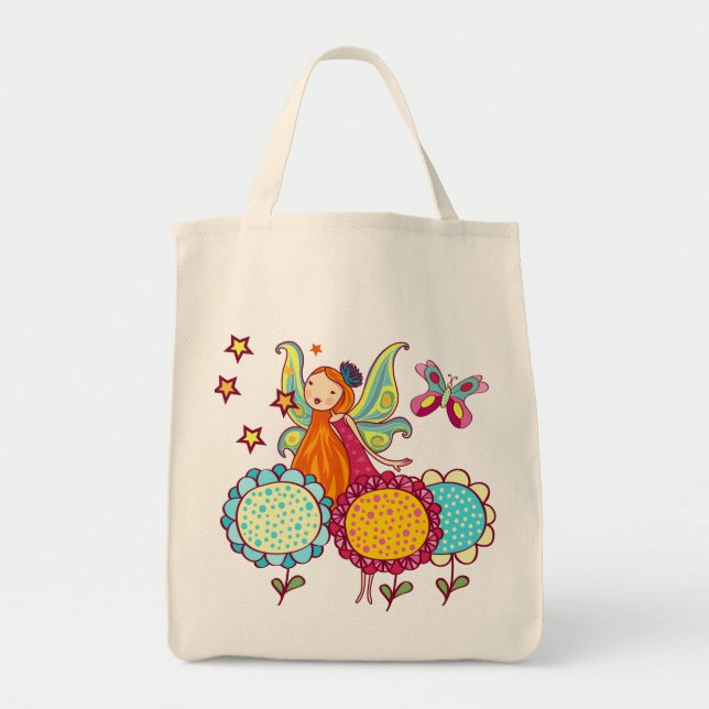 Bolsa Tote Fada De Jardim Com Flores (Frente)
