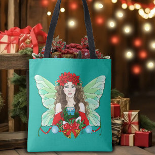 Bolsa Tote Fada de Natal Fantasia Azevinho Sininhos Poinsetti
