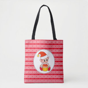 Bolsa Tote Fada de Natal fofa em vermelho e branco