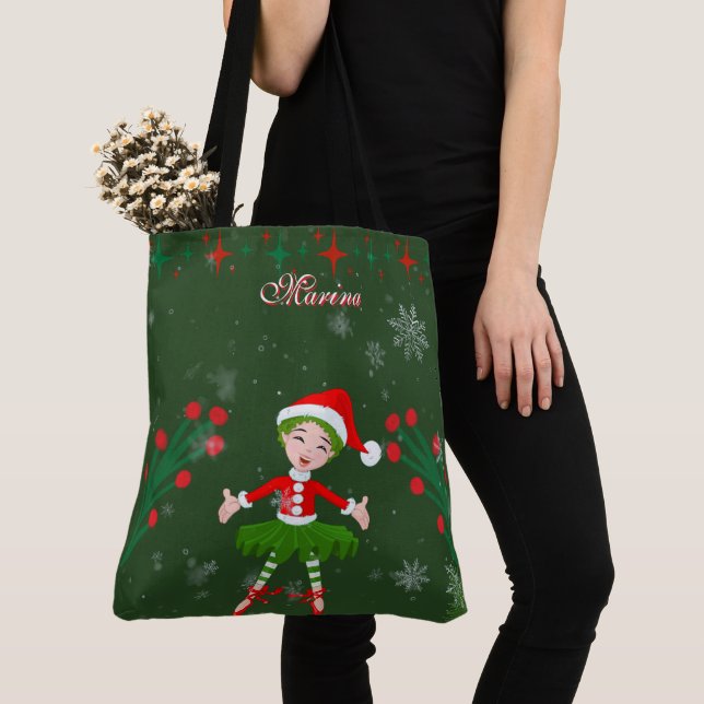 Bolsa Tote Fada de Natal Personalizada Fofa Ballet (Close Up)
