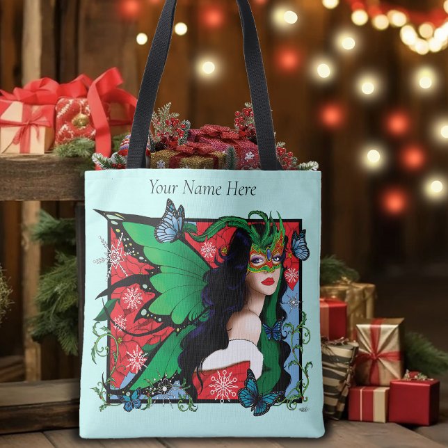 Bolsa Tote Fada de Solstício Verde Vermelho (Criador carregado)