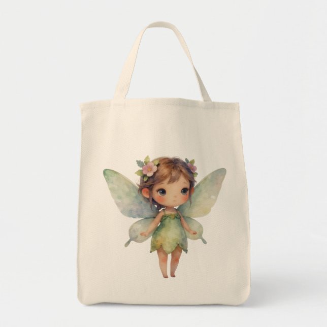 Bolsa Tote Fada Encantada da Floresta: Sprite verde pastel (Frente)