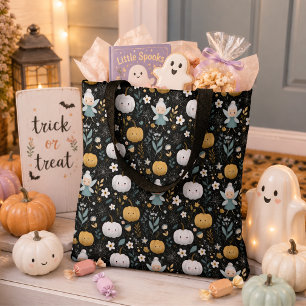 Bolsa Tote Fada Kawaii de Halloween Fofa e Abóboras Pastel